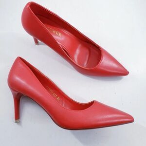 Big Tree Faux Leather Heels- Red